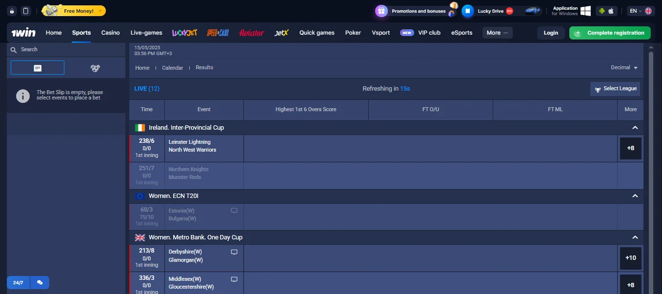 1win cricket betting