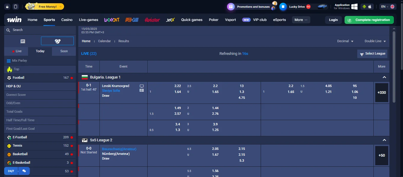 1win football betting