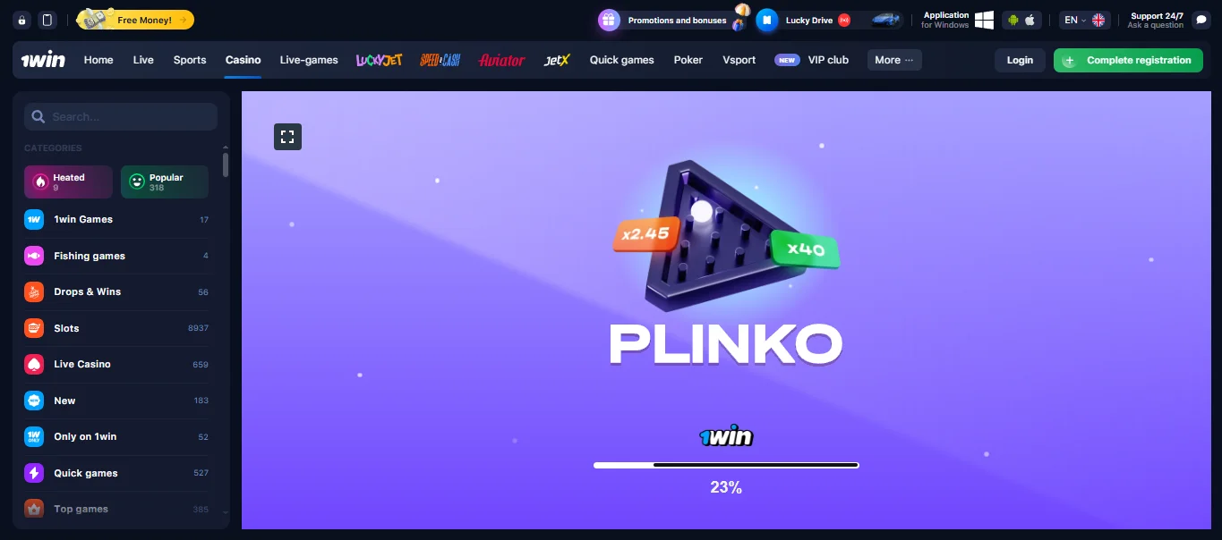 1win Plinko game