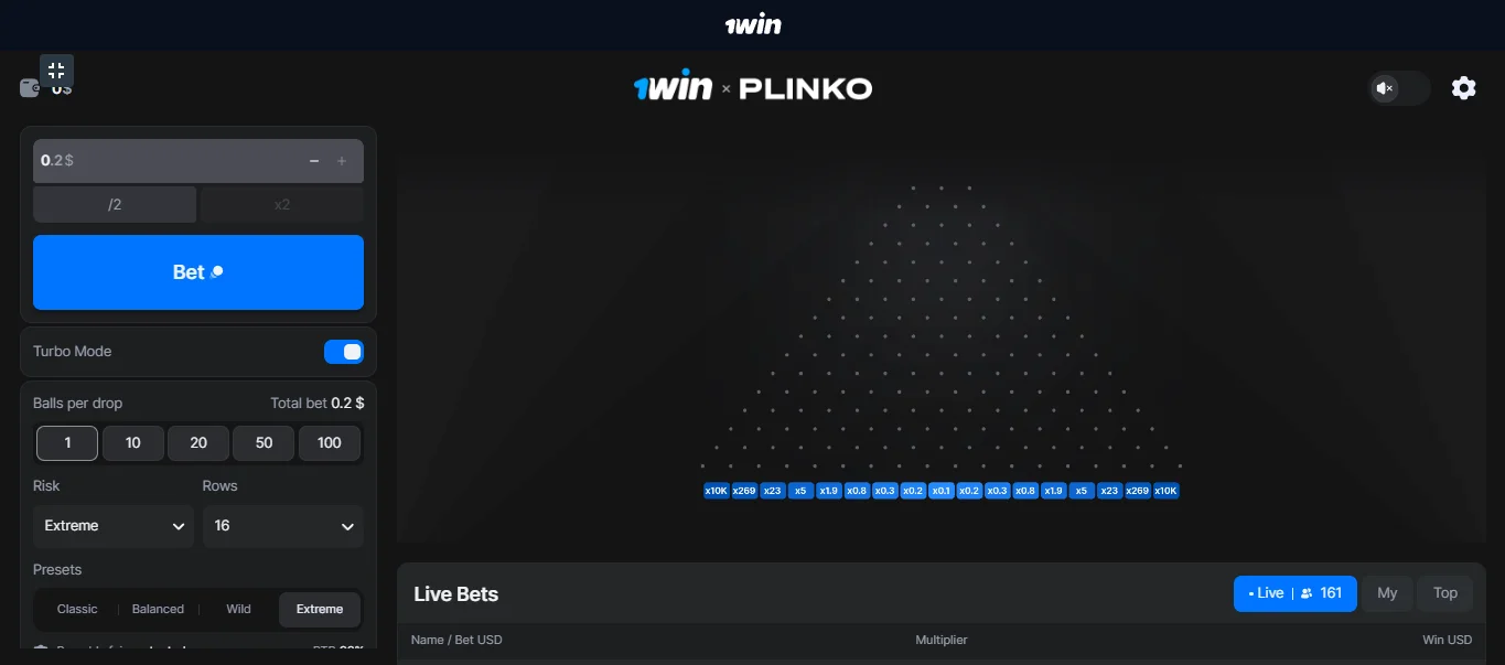 Play 1win Plinko online