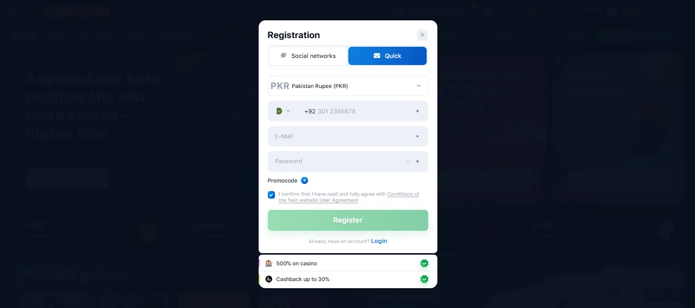 1win registration