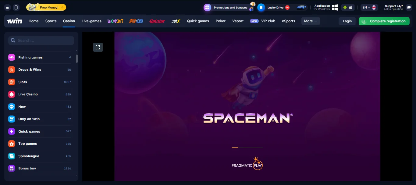 1win Spaceman game