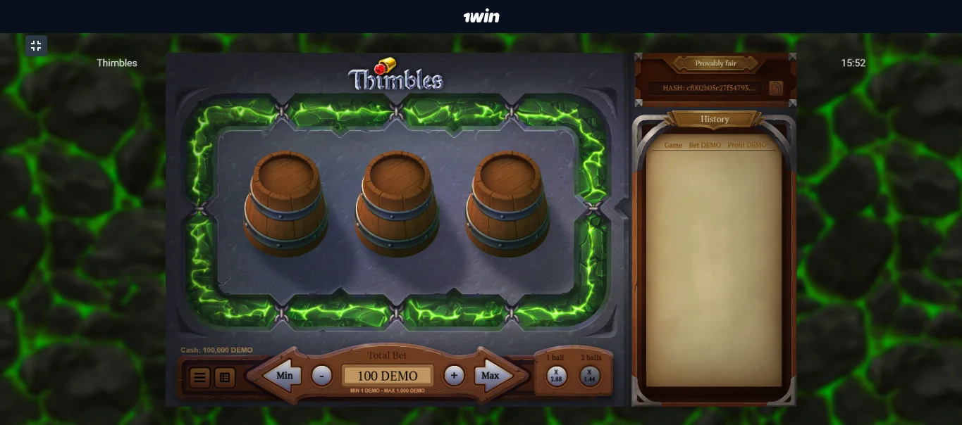 Thimbles game on 1win