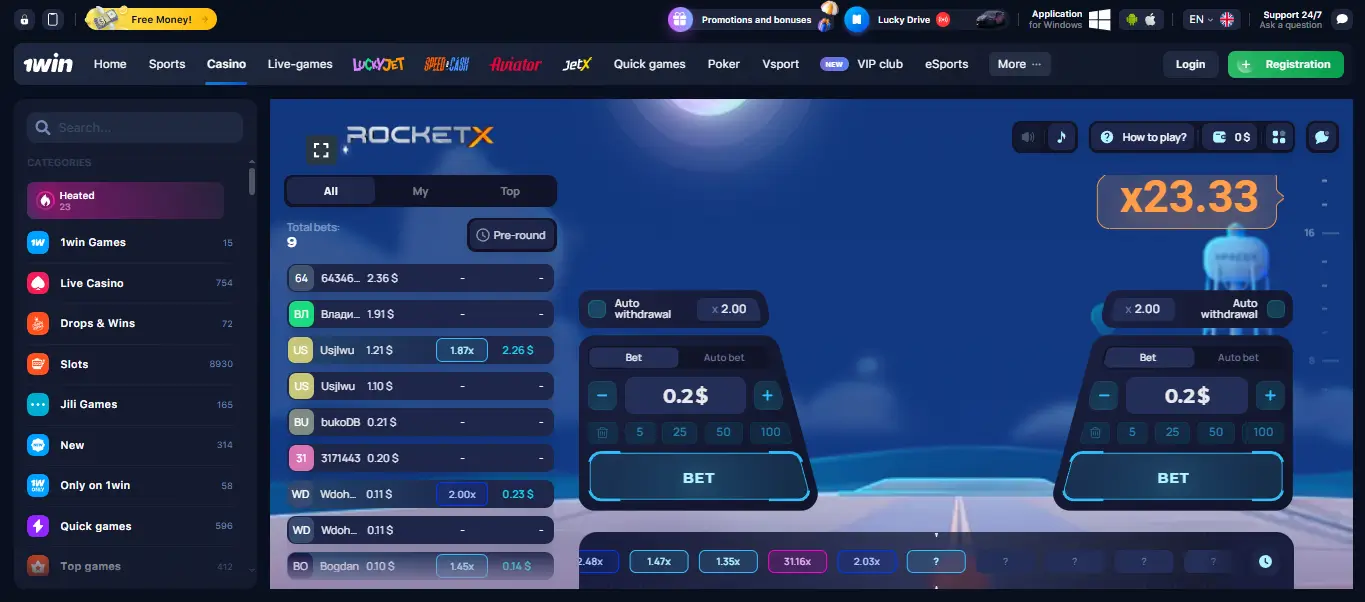 1win Rocket X game in Pakistan